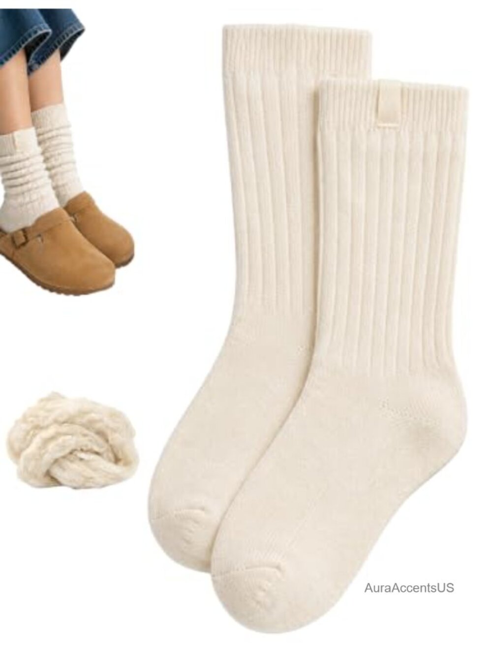 Wool Blend Rib Knit Slouchy Scrunch Crew Boot Socks Fuzzy Warm Women